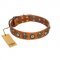 "Golden Epoch" FDT Artisan Tan Leather Riesenschnauzer Collar with Old Bronze-plated Medallions and Conchos