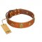 "Space Warrior" FDT Artisan Tan Leather Riesenschnauzer Collar with Ovals and Stars