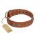 "Brave Spirit" Handmade FDT Artisan Designer Tan Leather Riesenschnauzer Collar with Shields