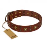 "Unfailing Charm" FDT Artisan Studded Tan Leather Riesenschnauzer Collar