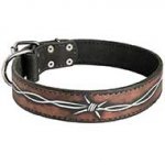 Handpainted Leather Riesenschnauzer Collar with Barbed Wire Drawing