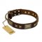 "Sparkling Bronze" FDT Artisan Genuine Leather Riesenschnauzer Collar with Bronze Look Stars and Plates