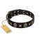 "Starry Saga" FDT Artisan Black Leather Riesenschnauzer Collar with Stars and Skulls
