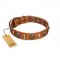 "Strike of Rock" FDT Artisan Tan Leather Riesenschnauzer Collar with Plates and Medallions with Skulls