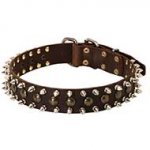 3 Rows Leather Spiked and Studded Riesenschnauzer Collar