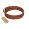 "Silver Century" Fashionable FDT Artisan Tan Leather Riesenschnauzer Collar with Silver-Like Plates