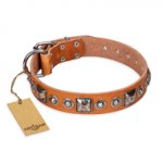 "Era of Future" FDT Artisan Handcrafted Tan Leather Riesenschnauzer Collar with Decorations