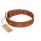 "Marine Antiques" Handmade FDT Artisan Tan Leather Riesenschnauzer Collar with Blue Stones