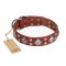 "Magic Squares" FDT Artisan Tan Leather Riesenschnauzer Collar with Silver-like Decor