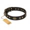 "Perfect Tracery" FDT Artisan Black Leather Riesenschnauzer Collar with Old Bronze Look Plates and Circles