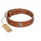 "Lucky Star" FDT Artisan Tan Leather Riesenschnauzer Collar with Silver-Like Embellishments