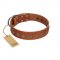 "Lucky Star" Handmade FDT Artisan Designer Tan Leather Riesenschnauzer Collar with Round Plates