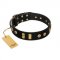 "Rare Dog" FDT Artisan Black Leather Riesenschnauzer Collar with Old Bronze-like Dotted Studs and Tiles