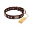 "Pirate Skull" FDT Artisan Brown Leather Riesenschnauzer Collar with Old Silver Look Plates and Skulls