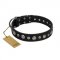 "Genteel Charm" FDT Artisan Black Leather Riesenschnauzer Collar with Silver-like Round Conchos
