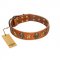 "Rockin' Doggie" FDT Artisan Tan Leather Riesenschnauzer Collar Adorned with Stars and Skulls