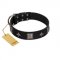 "Black Cavalier" Handmade FDT Artisan Black Leather Riesenschnauzer Collar with Silver-Like Stars and Large Plates