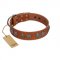 "Luxurious Life" Premium Quality FDT Artisan Tan Leather Riesenschnauzer Collar with Round Adornments