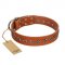 "Star Trek" FDT Artisan Tan Leather Riesenschnauzer Collar Decorated with Stars