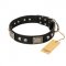 "Pirates Gold" FDT Artisan Black Leather Riesenschnauzer Collar with Old Silver Look Plates and Skulls