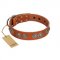 "Woofy Majesty" FDT Artisan Tan Leather Riesenschnauzer Collar with Round Silver-like Plates
