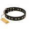 "Rhomb Style" FDT Artisan Decorated Leather Riesenschnauzer Collar with Old Bronze-Plated Studs 1 1/2 inch (40 mm) Wide