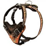 Handpainted in Flames Leather Riesenschnauzer Harness for Agitation Training