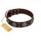 "Hypnotic Stones" FDT Artisan Brown Leather Riesenschnauzer Collar with Chrome Plated Brooches and Square Studs