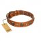 "Call of Feat" FDT Artisan Tan Leather Riesenschnauzer Collar with Old Bronze-like Studs and Oval Brooches