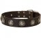 Leather Riesenschnauzer Collar Decorated with Silver Conchos