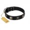 "Sea Rover" Embellished FDT Artisan Black Leather Riesenschnauzer Collar with Chrome Plated Crossbones and Plates