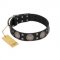 "Sun in Shining" Modern FDT Artisan Black Leather Riesenschnauzer Collar with Studs and Stars