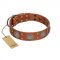 "Sun Rise Noon" FDT Artisan Tan Leather Riesenschnauzer Collar with Unique Design