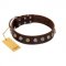 "Gape Buster" FDT Artisan Brown Leather Riesenschnauzer Collar with One Row of Studs