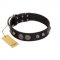 "Tricky Ricky" FDT Artisan Black Leather Riesenschnauzer Collar Adorned with Silver-Like Conchos