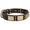 Designer War-Style Leather Riesenschnauzer Collar with Spikes and Plates