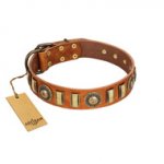 "Happy Hound" FDT Artisan Tan Leather Riesenschnauzer Collar with Elegant Decorations