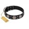 "Starry Sky" Trendy FDT Artisan Black Leather Riesenschnauzer Collar with Large Brooches