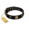 "Welcome on Board" FDT Artisan Black Leather Riesenschnauzer Collar with Skulls and Crossbones Combined with Squares