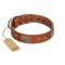 "Great Obelisk" Handcrafted FDT Artisan Tan Leather Riesenschnauzer Collar with Large Plates and Pyramids