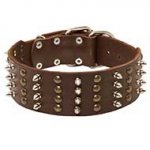 Extra Wide Leather Spiked and Studded Riesenschnauzer Collar