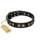 "Golden Artifact" FDT Artisan Black Leather Riesenschnauzer Collar with Old-bronze Covered Medallions