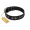 "Silver Medallions" Mod FDT Artisan Black Leather Riesenschnauzer Collar with Round Plates