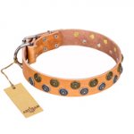 "Precious Sparkle" FDT Artisan Handcrafted Tan Leather Riesenschnauzer Collar