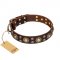 "Flower Melody" FDT Artisan Brown Leather Riesenschnauzer Collar with Mixed Studs