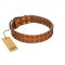 "Terra-cotta" FDT Artisan Tan Leather Riesenschnauzer Collar with Two Rows of Studs