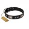 "Pitch Dark" FDT Artisan Black Leather Riesenschnauzer Collar with Stars and Plates