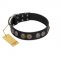 "Mister Exclusive" Designer FDT Artisan Black Leather Riesenschnauzer Collar with Medallions