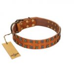 "Terra-cotta" FDT Artisan Tan Leather Riesenschnauzer Collar with Two Rows of Studs