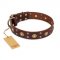 "Caprice of Fashion" FDT Artisan Brown Leather Riesenschnauzer Collar with Round Decorations